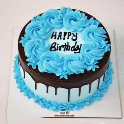 کیک خامه ای گل آبی