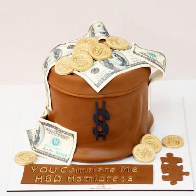 کیک کیسه دلار قهوه ای