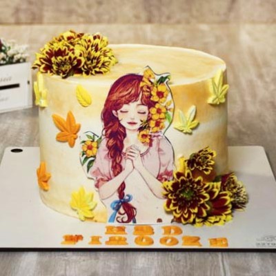 کیک پاییزی دخترانه گلدار 
