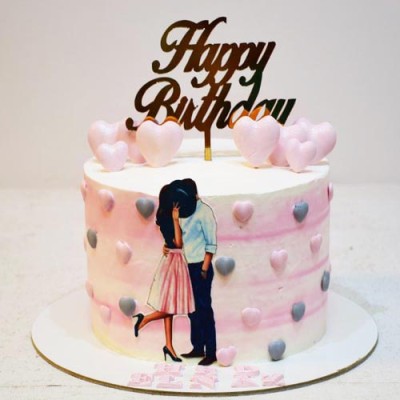 کیک عاشقانه صورتی 