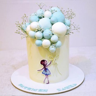 کیک دخترانه فانتزی توپک آبی 
