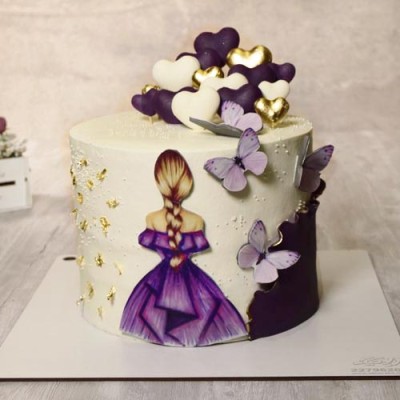 کیک دخترانه بزرگسال قلب بنفش