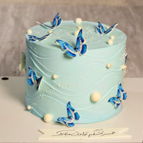 کیک خامه ای پروانه  آبی