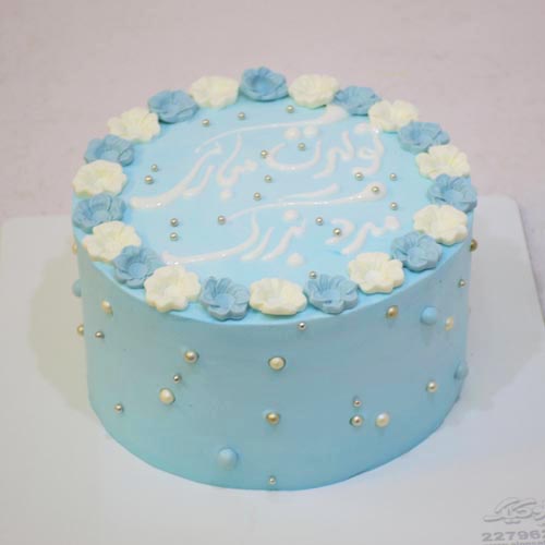 کیک خامه ای بهاری شکوفه آبی 
