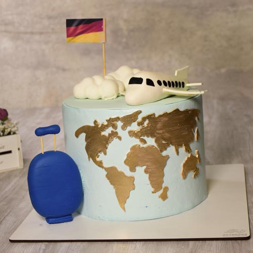 کیک مهاجرت چمدان آبی 