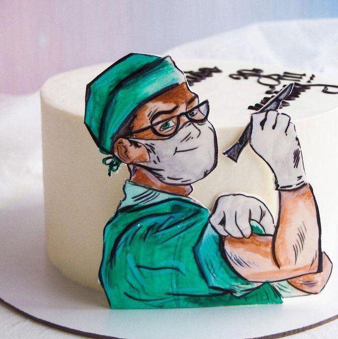 کیک روز پرستار با تزیین مرد پرستار