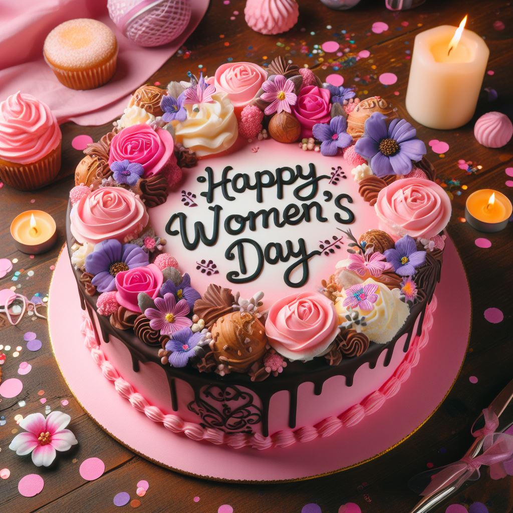 کیک تبریک روز زن صورتی